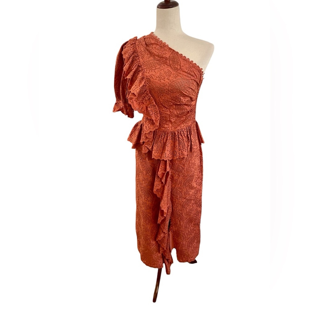 ULLA JOHNSON Twyla Dress Midi Lace One Shoulder